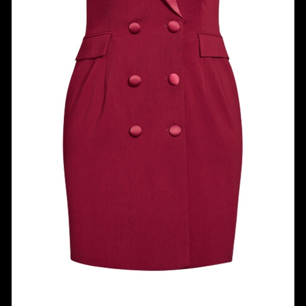 City Chic Dark Burgundy Just Above Knee Tuxedo Dress